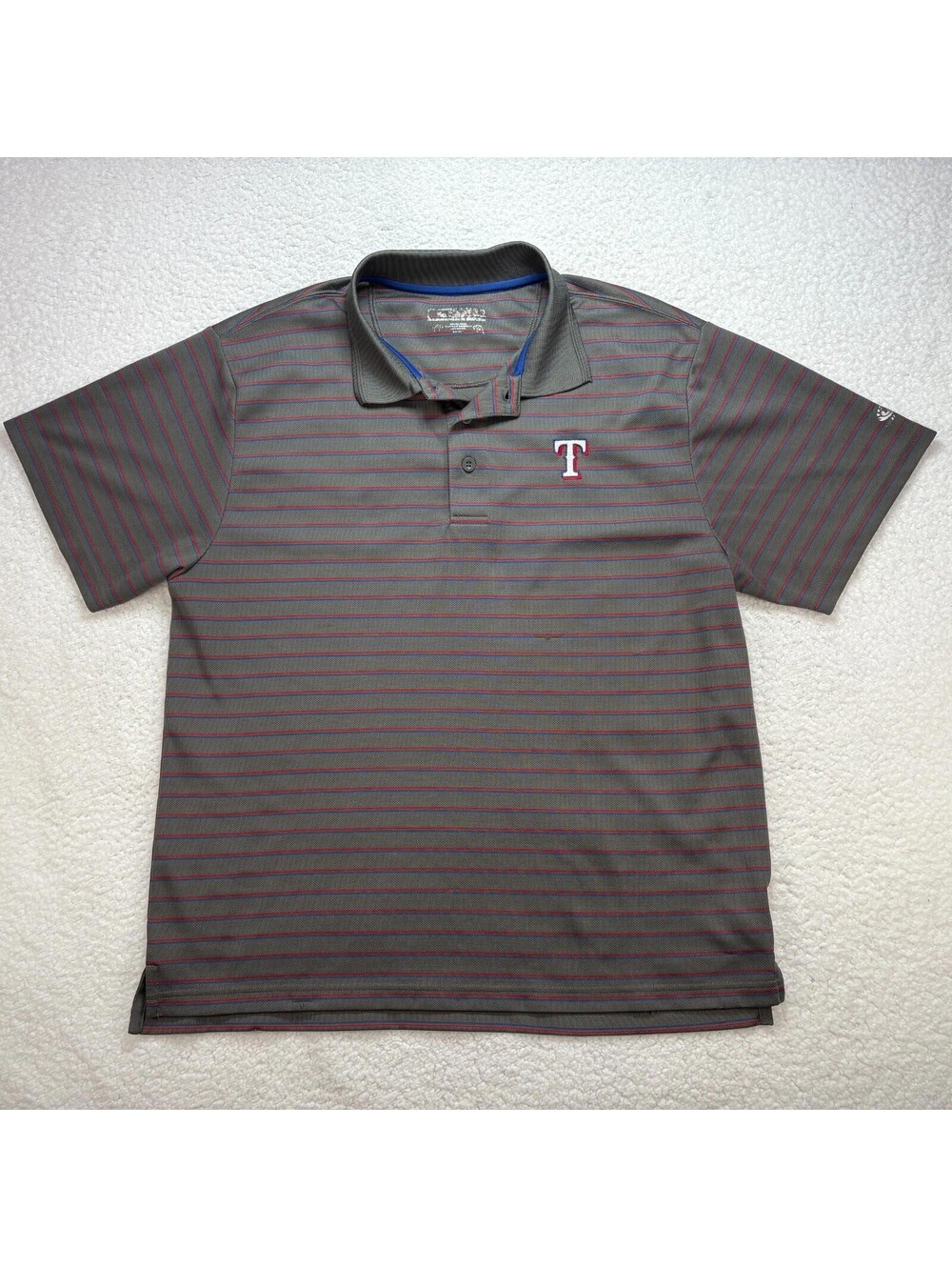 Texas Rangers MLB Polo Shirt Men's XL Gray Red Stripe Logo Baseball